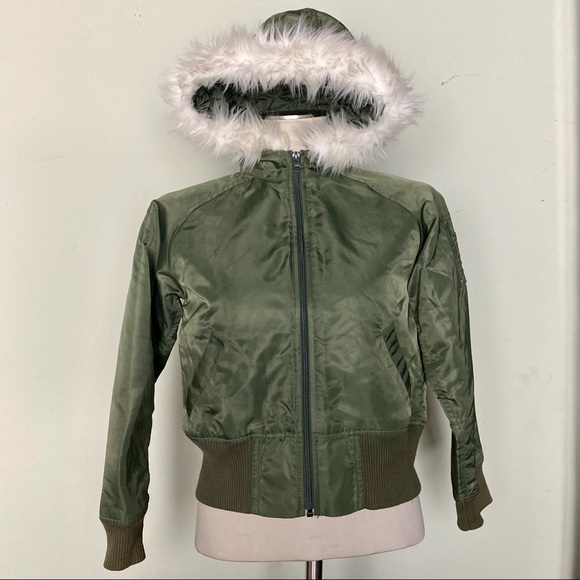 Gap Furry Hooded Bomber Jacket - Picture 1 of 8